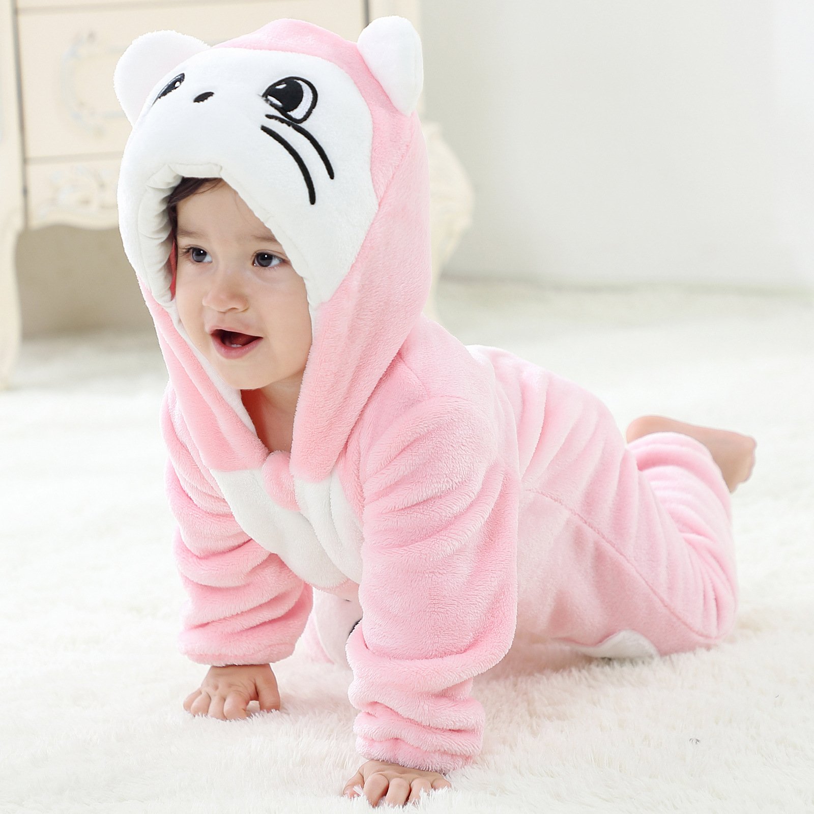 TCXW022418 Wholesale Jumpsuits Infant Girls Boys Cosplay Costumes Winter Animal Newborn Baby Rompers With Front Zipper