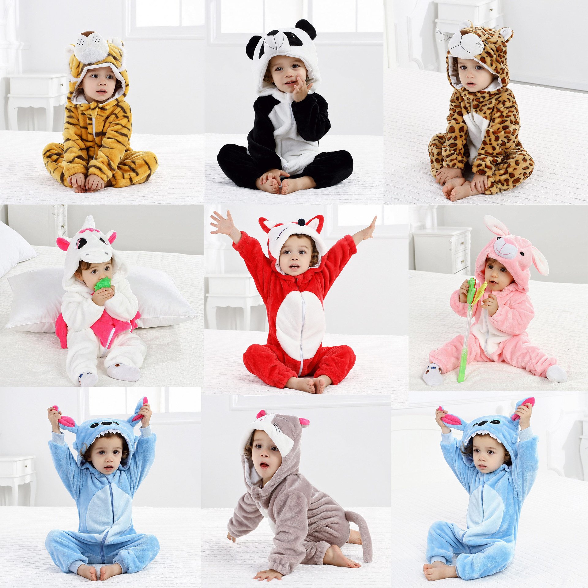 TCXW022418 Wholesale Jumpsuits Infant Girls Boys Cosplay Costumes Winter Animal Newborn Baby Rompers With Front Zipper
