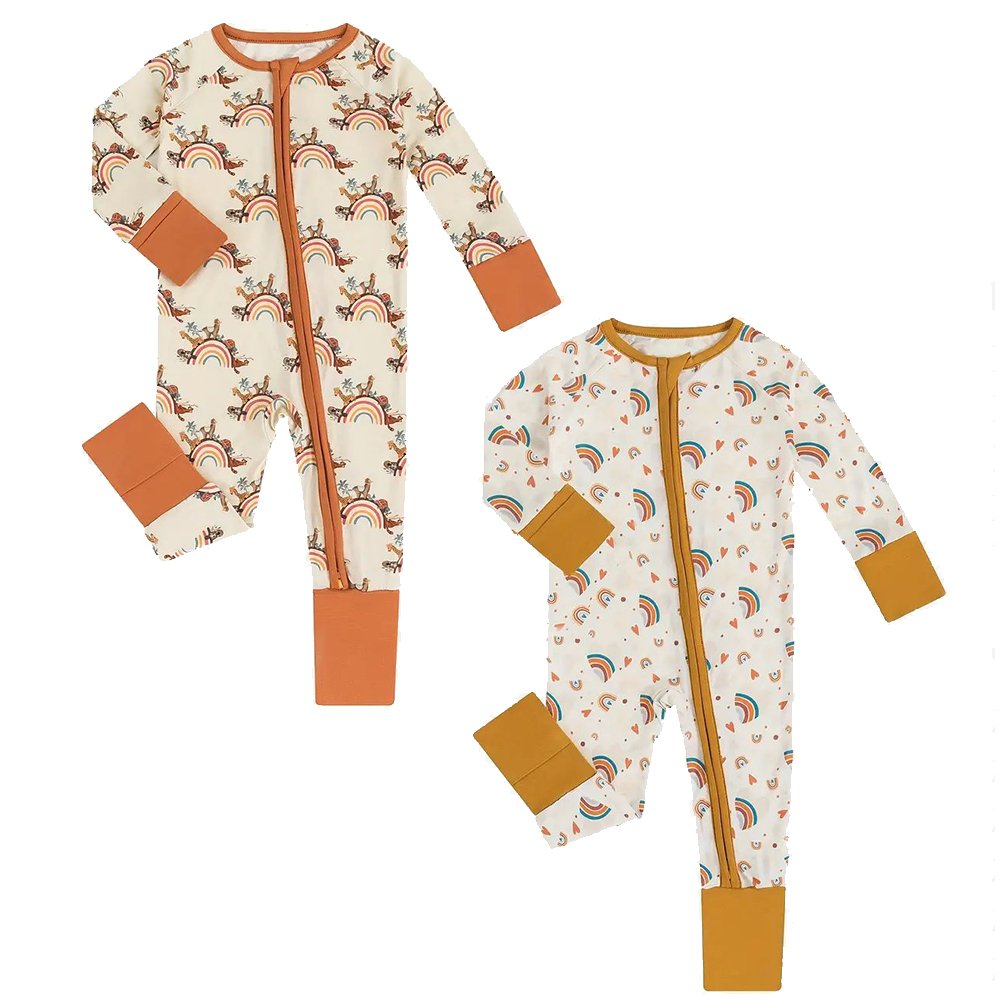 baby girls clothing sets Bamboo clothes Custom Print Infant Pajamas Soft Breathable Baby clothes Zipper Ruffle Baby Rompers