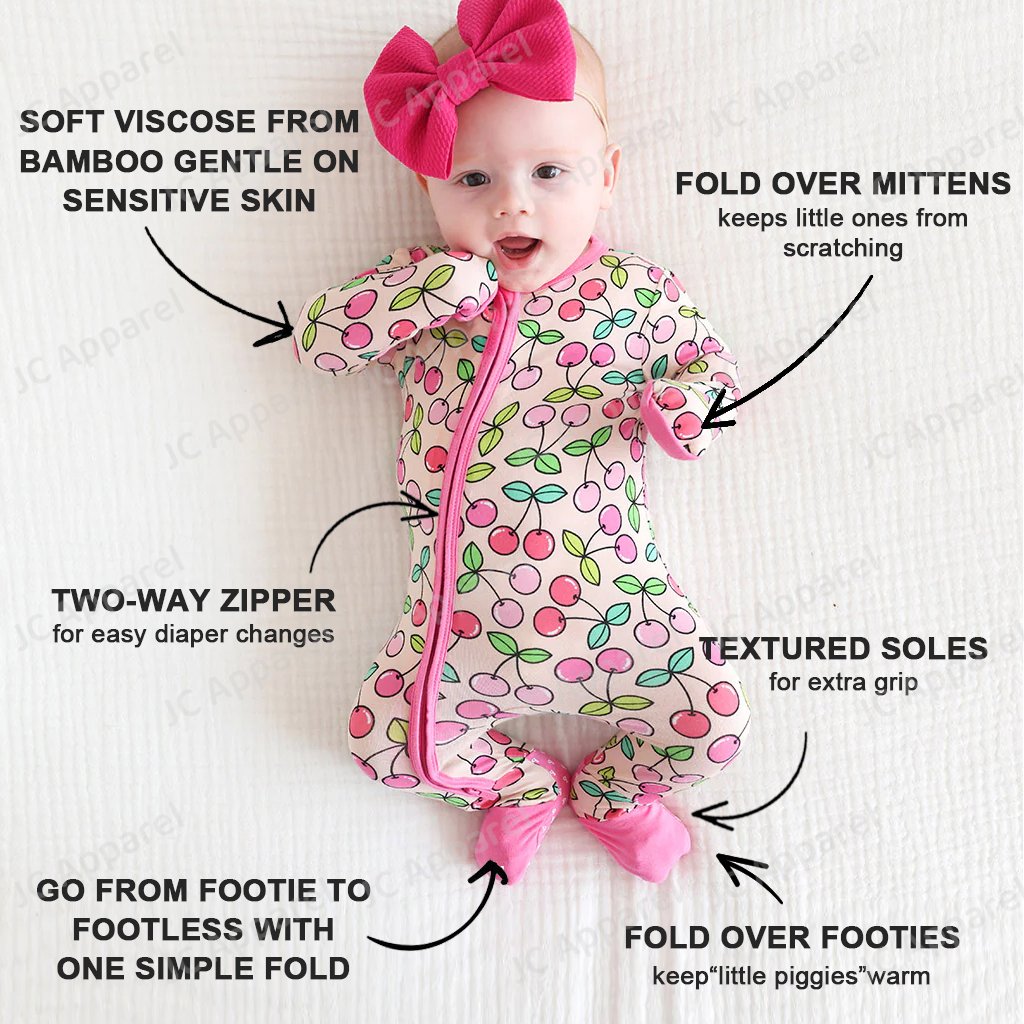 baby girls clothing sets Bamboo clothes Custom Print Infant Pajamas Soft Breathable Baby clothes Zipper Ruffle Baby Rompers