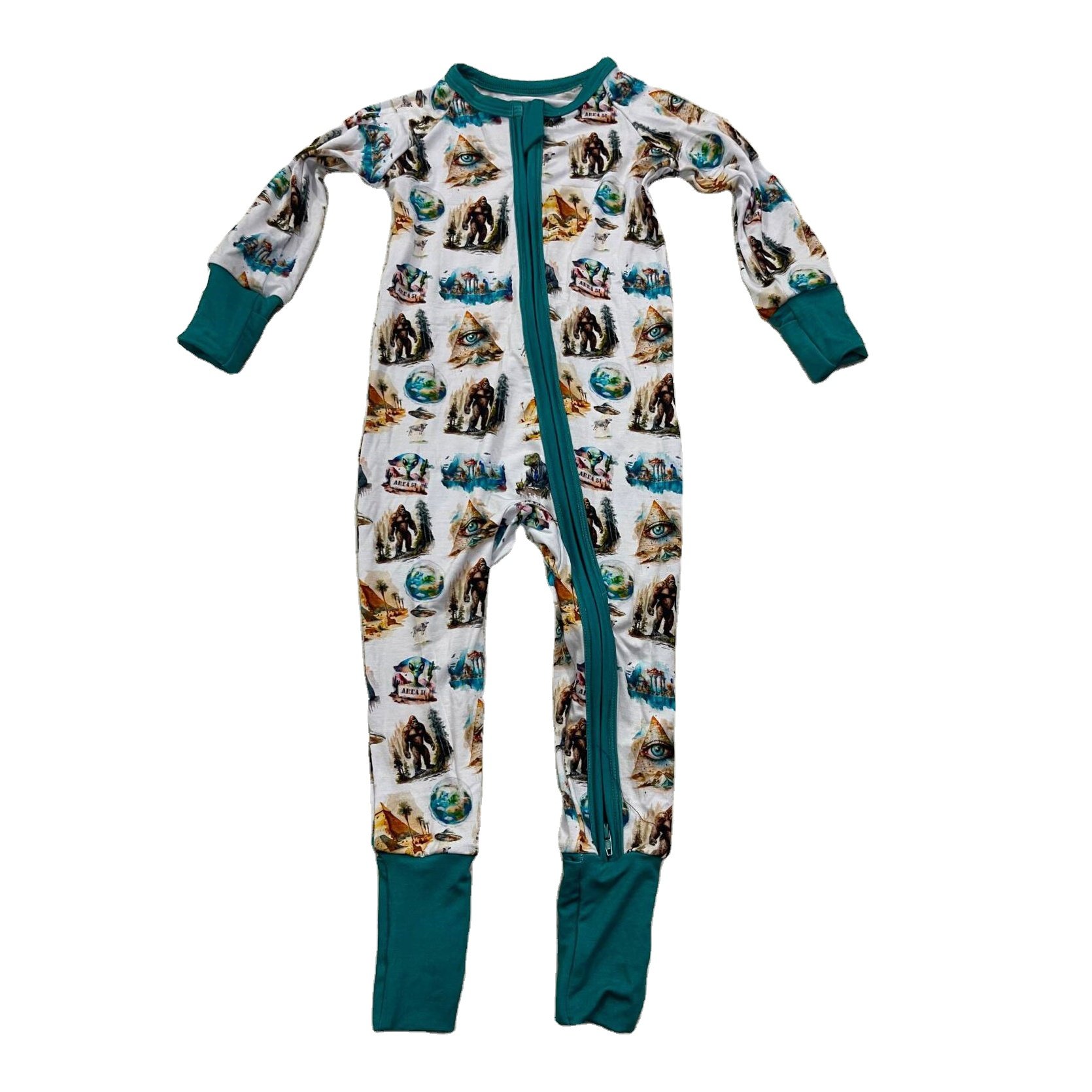 Langzhe RTS Comfortable bamboo fiber baby jumpsuit custom printed unisex soft skin breathable tights zip romper