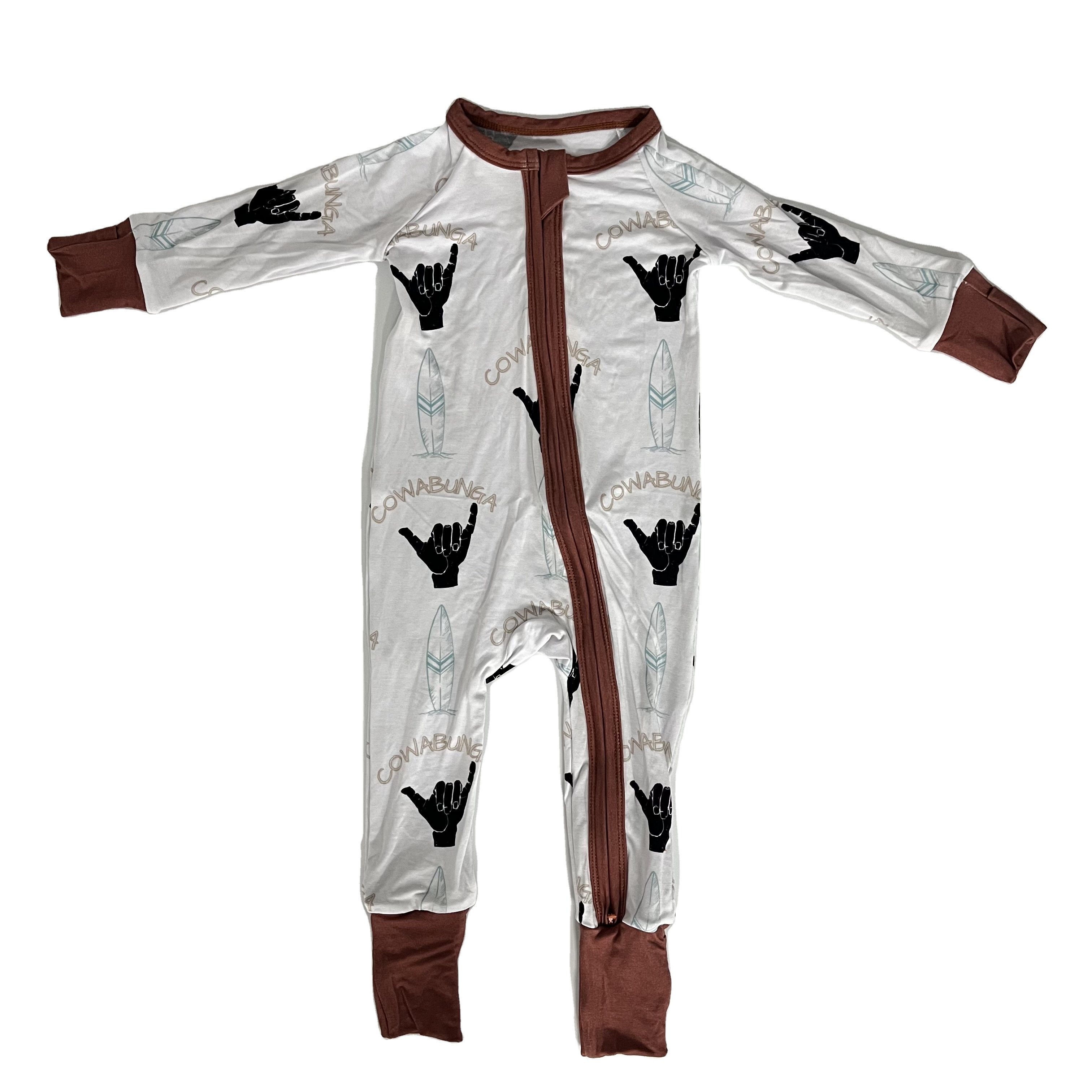 Langzhe RTS Comfortable bamboo fiber baby jumpsuit custom printed unisex soft skin breathable tights zip romper