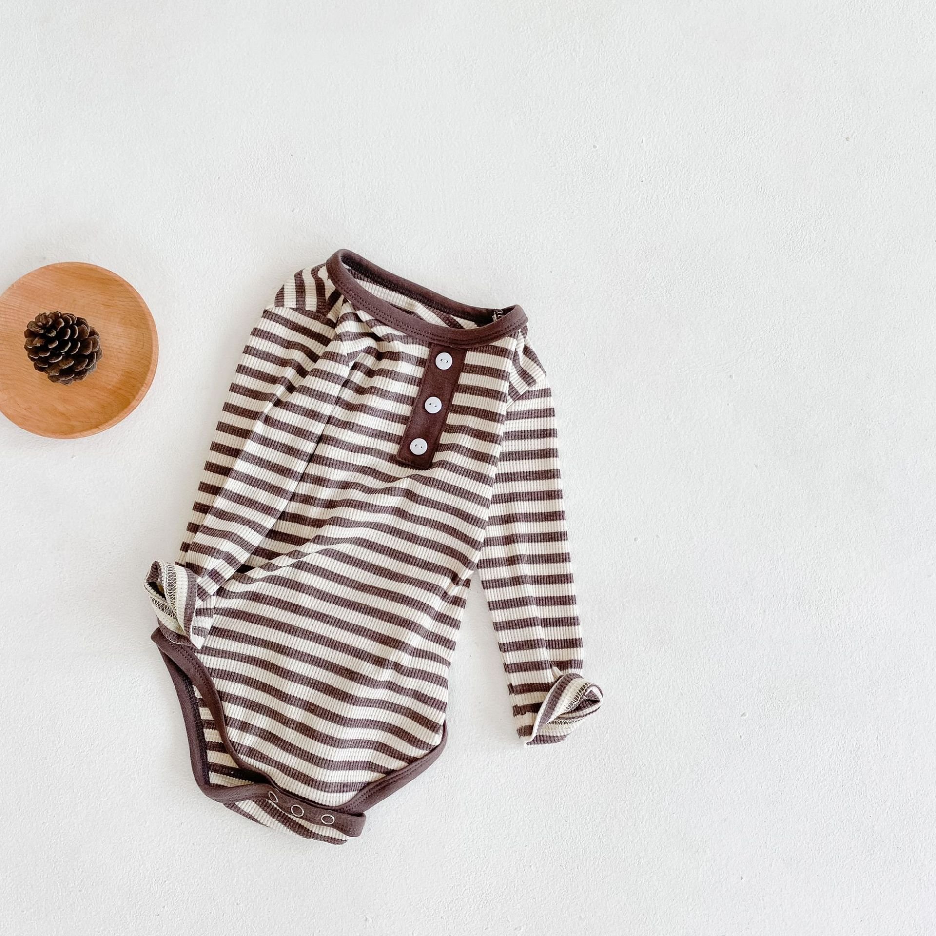 High Qualitybrown Stripe Cotton Blend Baby Long Sleeve Romper Casual Comfortable Romper