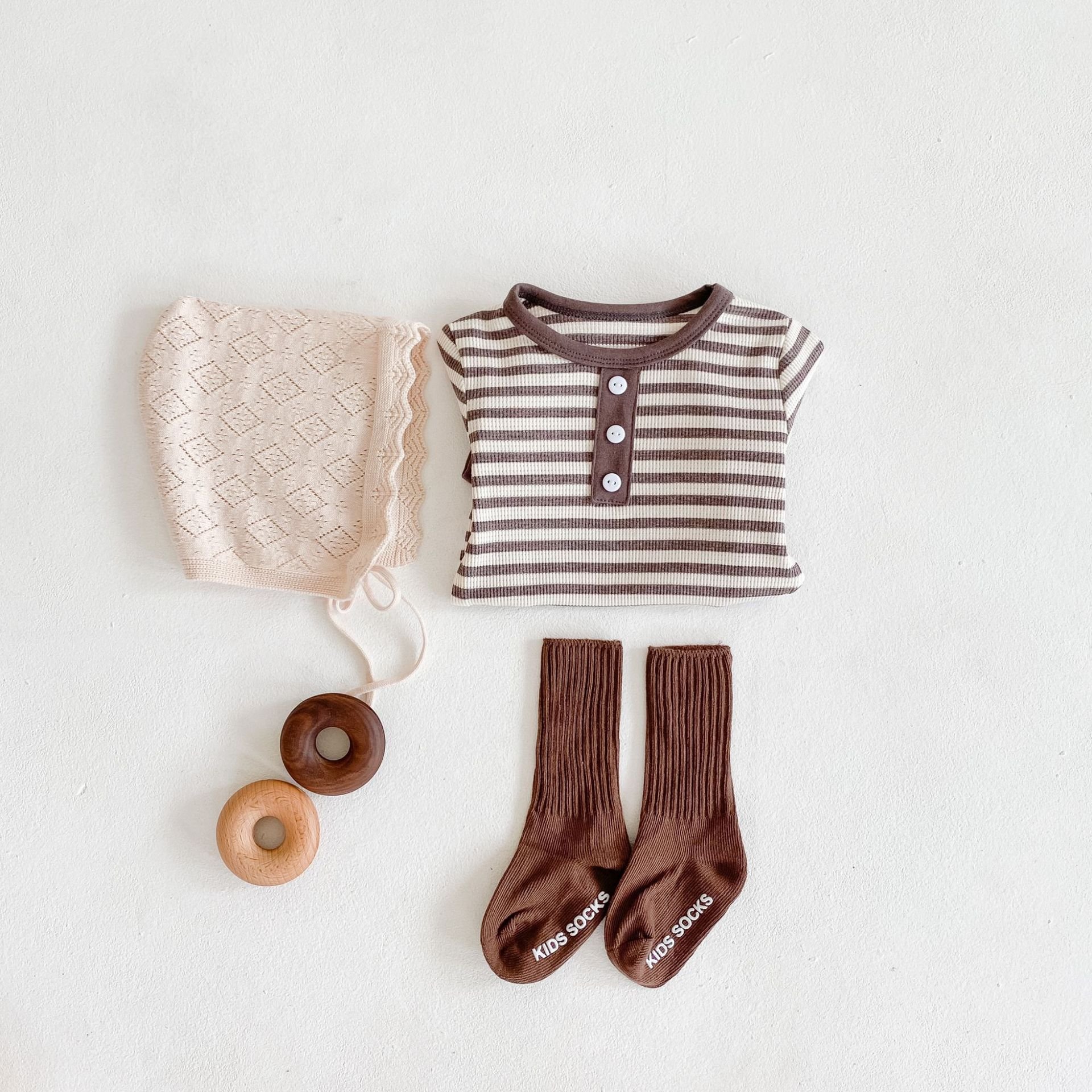 High Qualitybrown Stripe Cotton Blend Baby Long Sleeve Romper Casual Comfortable Romper