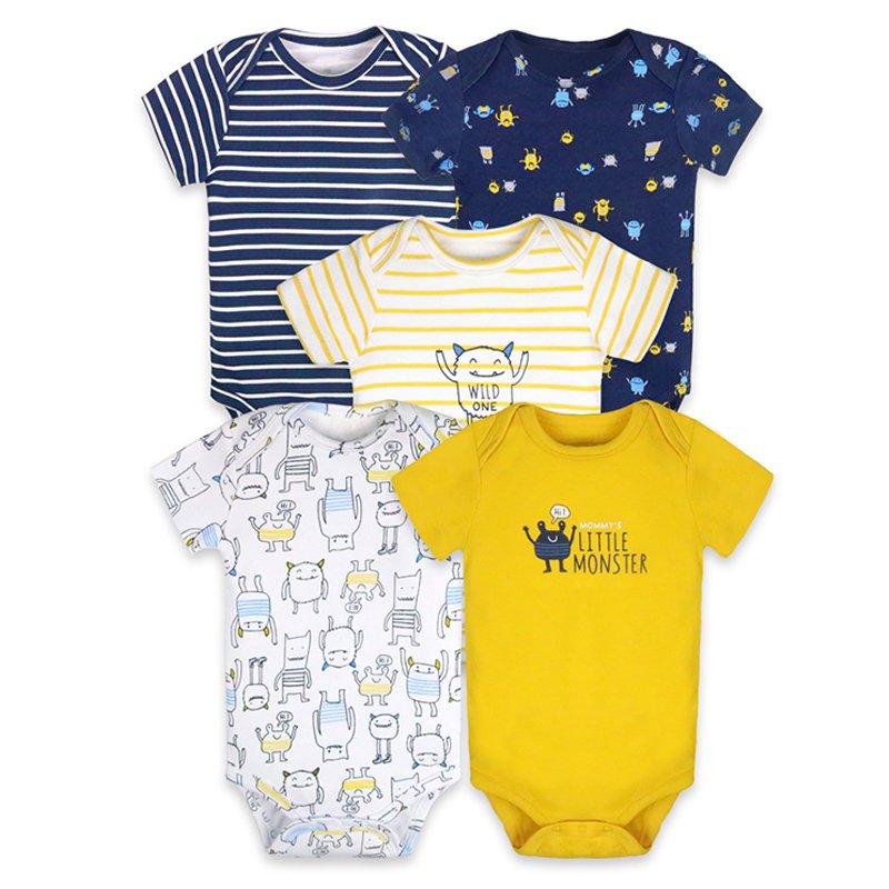 Summer Toddler Baby Girl Jumpsuit Clothes Infant Short Sleeves Baby Rompers 5pcs Set Baby Bodysuits