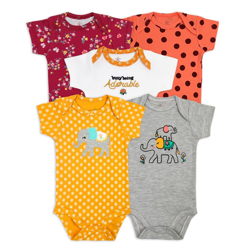 Summer Toddler Baby Girl Jumpsuit Clothes Infant Short Sleeves Baby Rompers 5pcs Set Baby Bodysuits
