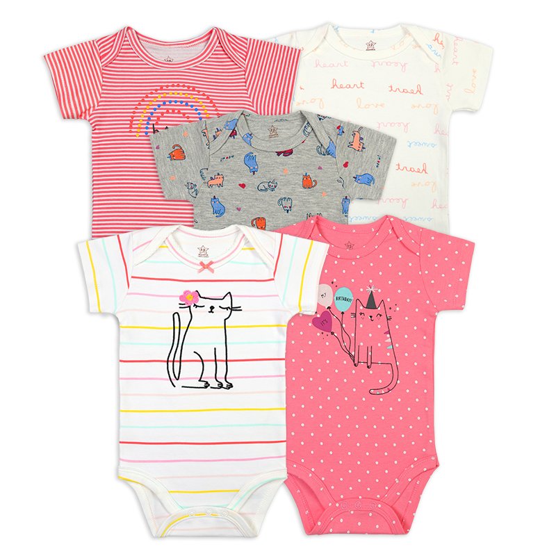 Summer Toddler Baby Girl Jumpsuit Clothes Infant Short Sleeves Baby Rompers 5pcs Set Baby Bodysuits