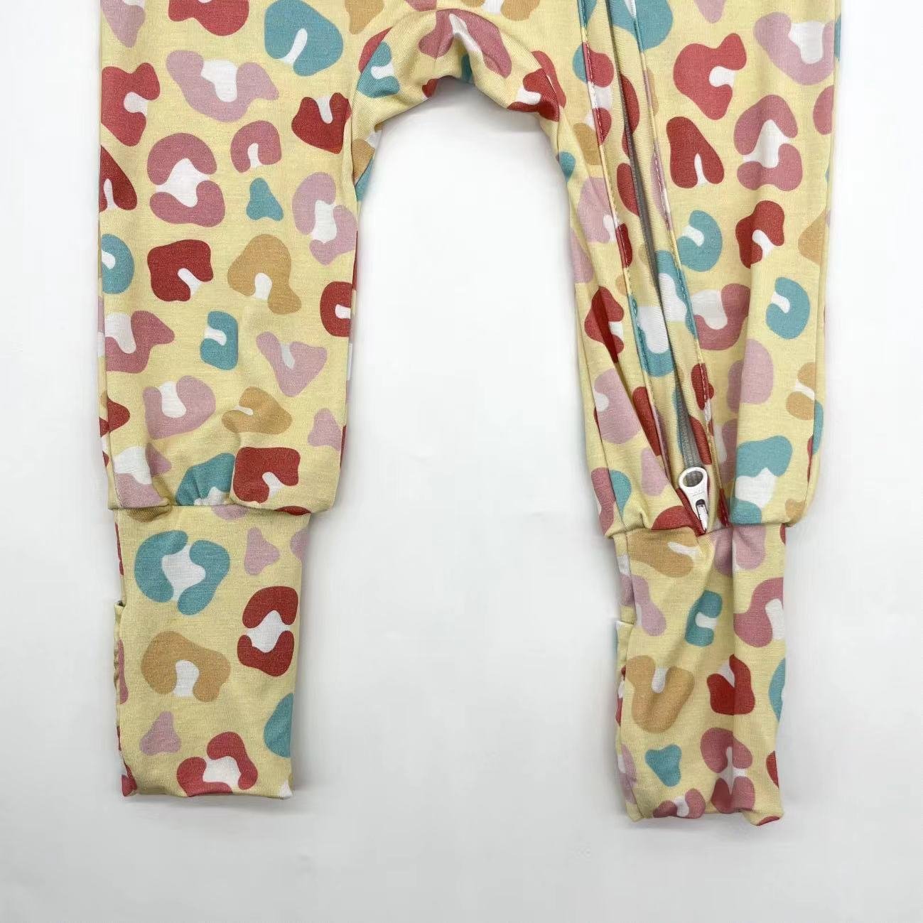 Hot sale 2024 summer custom 95% Bamboo Viscose floral pattern zipper baby pajamas