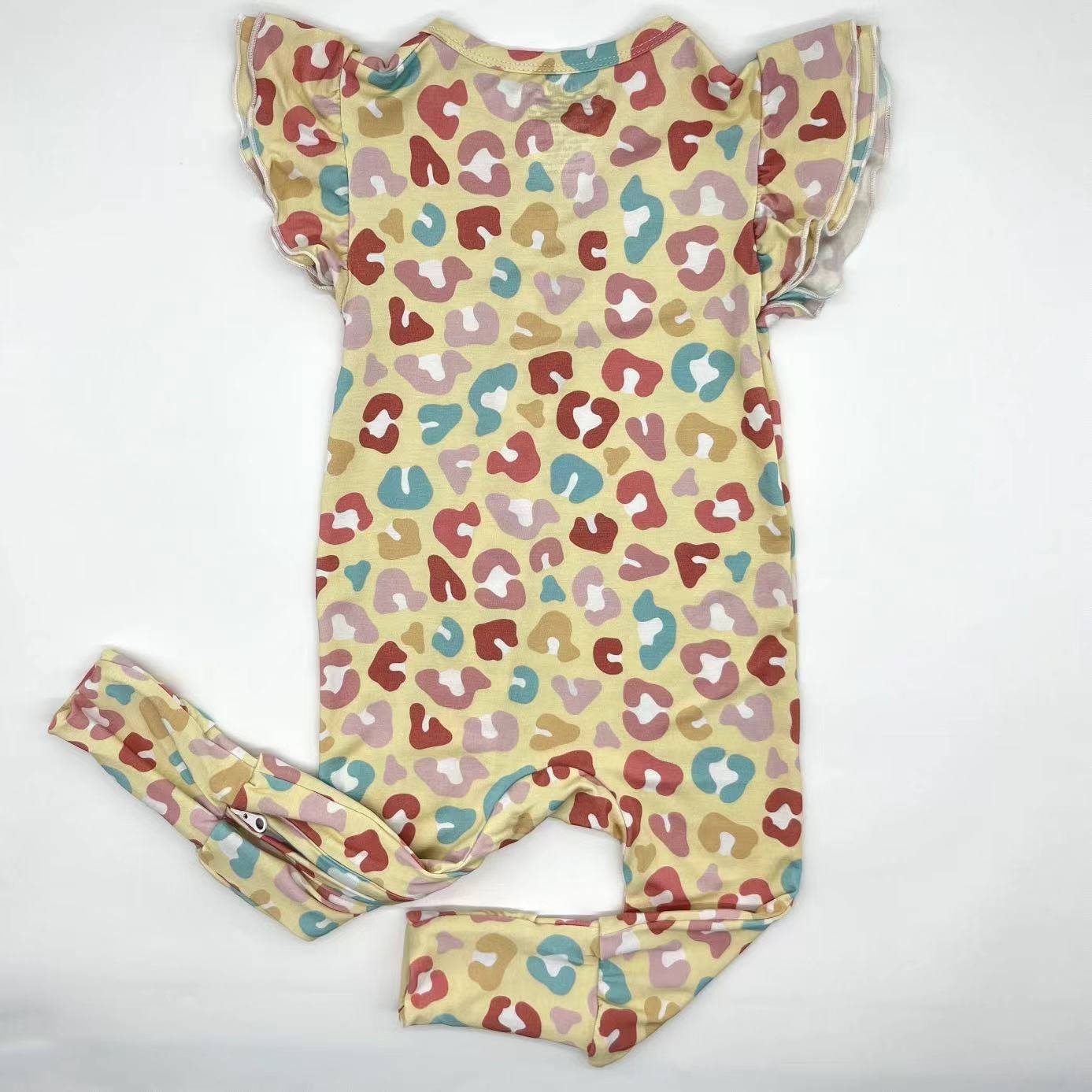 Hot sale 2024 summer custom 95% Bamboo Viscose floral pattern zipper baby pajamas