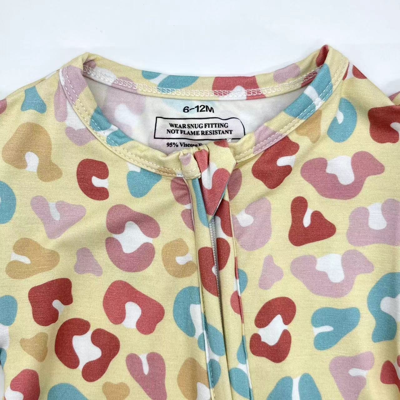 Hot sale 2024 summer custom 95% Bamboo Viscose floral pattern zipper baby pajamas