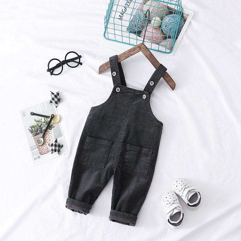 2022 Wholesale boutique children clothing corduroy suspenders pants kids girl warm pants with pockets jumpsuit