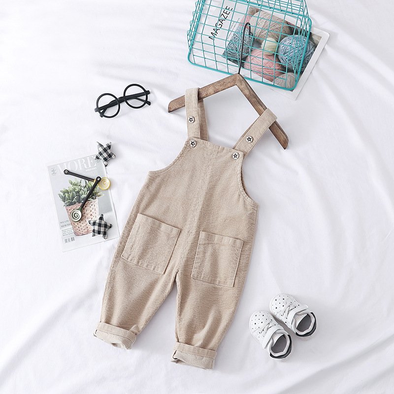 2022 Wholesale boutique children clothing corduroy suspenders pants kids girl warm pants with pockets jumpsuit