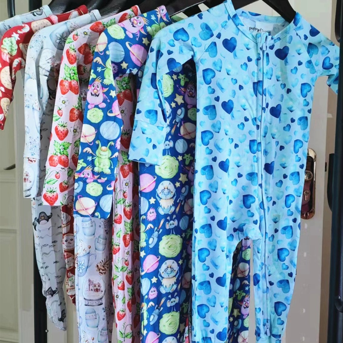 Custom Print Soft and Breathable Baby Zipper Bamboo Footed Pajamas