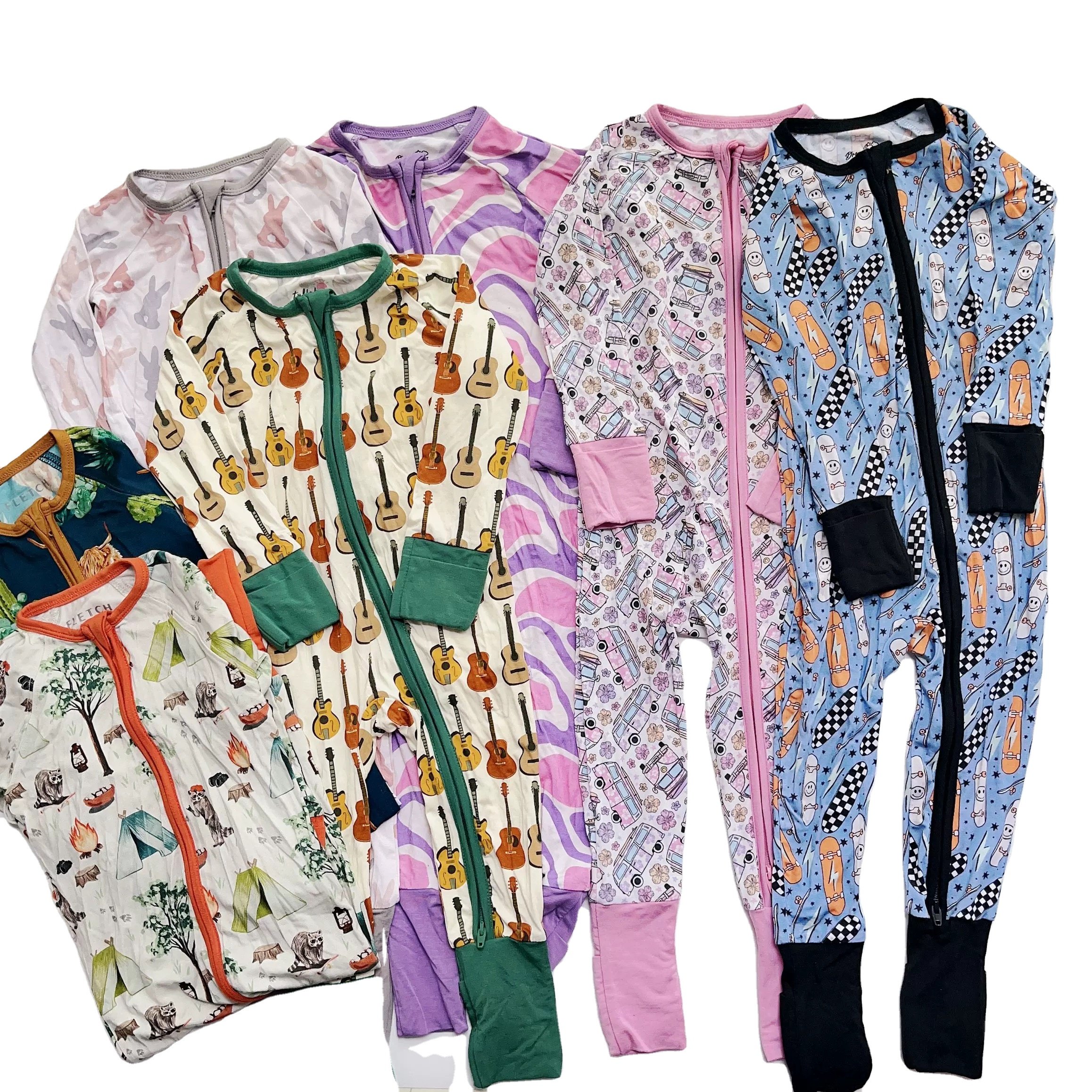 Wholesale custom High quality OEM/ODM bamboo baby romper Unisex newborn infant boutique Soft long sleeve bamboo pajamas for kids