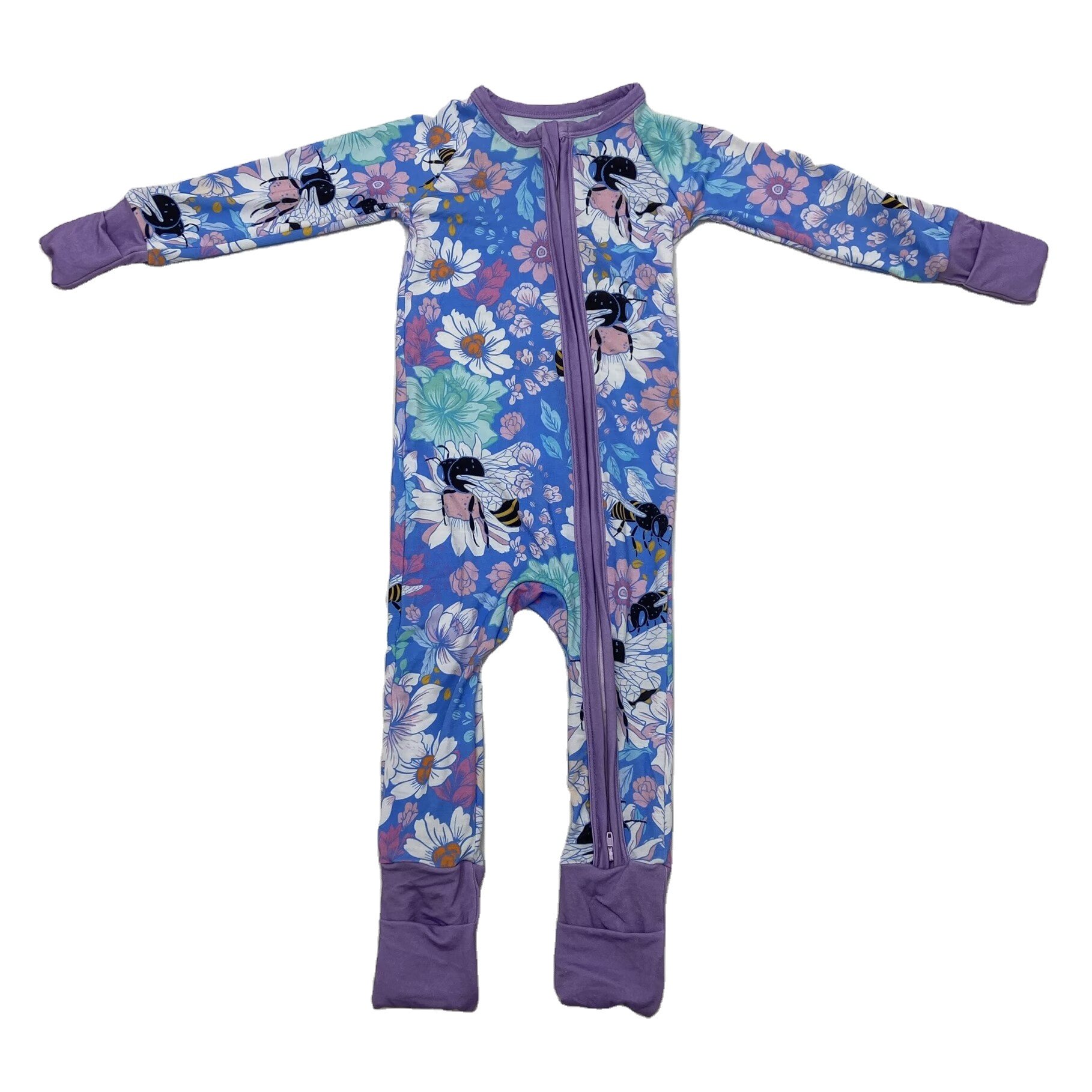 Qingli Oem New Arrival Bamboo Baby Romper Deer Print Long Sleeve Waffle Jumper Unisex Zipper Romper