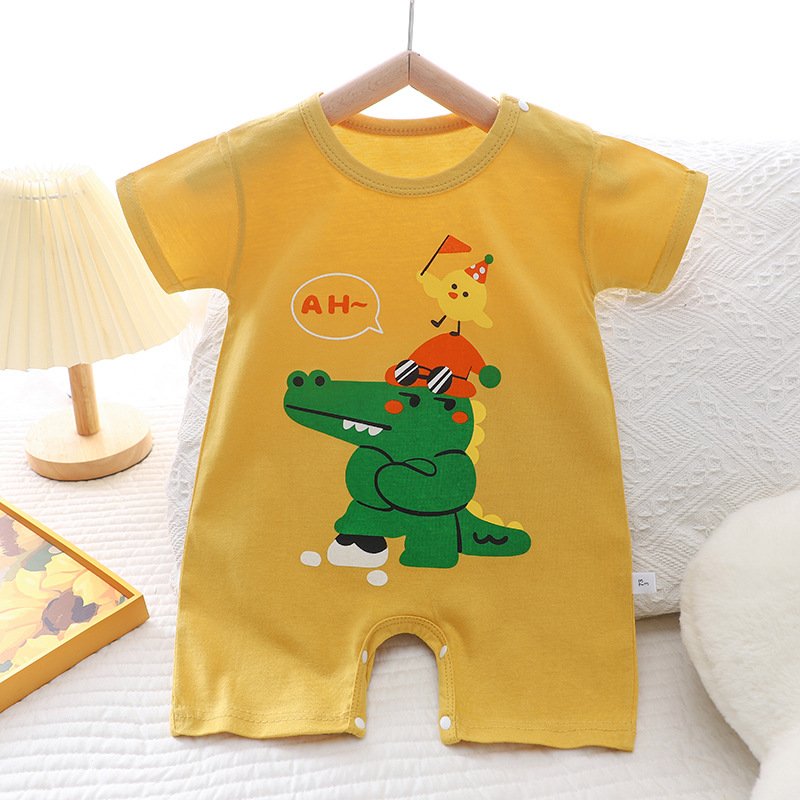 Wholesale Newborn Infant Rompers Baby Girls Summer Cotton Short Sleeve Jumpsuit with Cartoon Print 0-2 Years Baby Clothes
