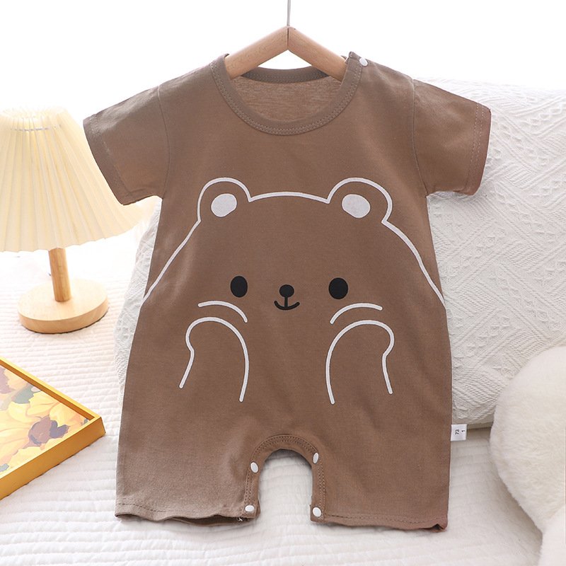 Wholesale Newborn Infant Rompers Baby Girls Summer Cotton Short Sleeve Jumpsuit with Cartoon Print 0-2 Years Baby Clothes