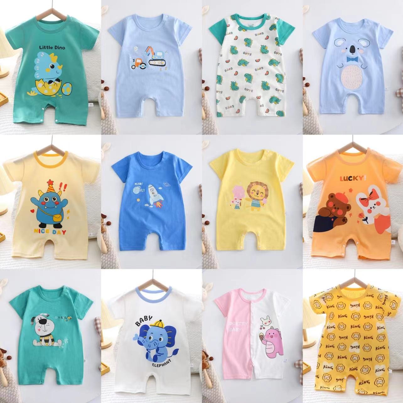 Wholesale Newborn Infant Rompers Baby Girls Summer Cotton Short Sleeve Jumpsuit with Cartoon Print 0-2 Years Baby Clothes