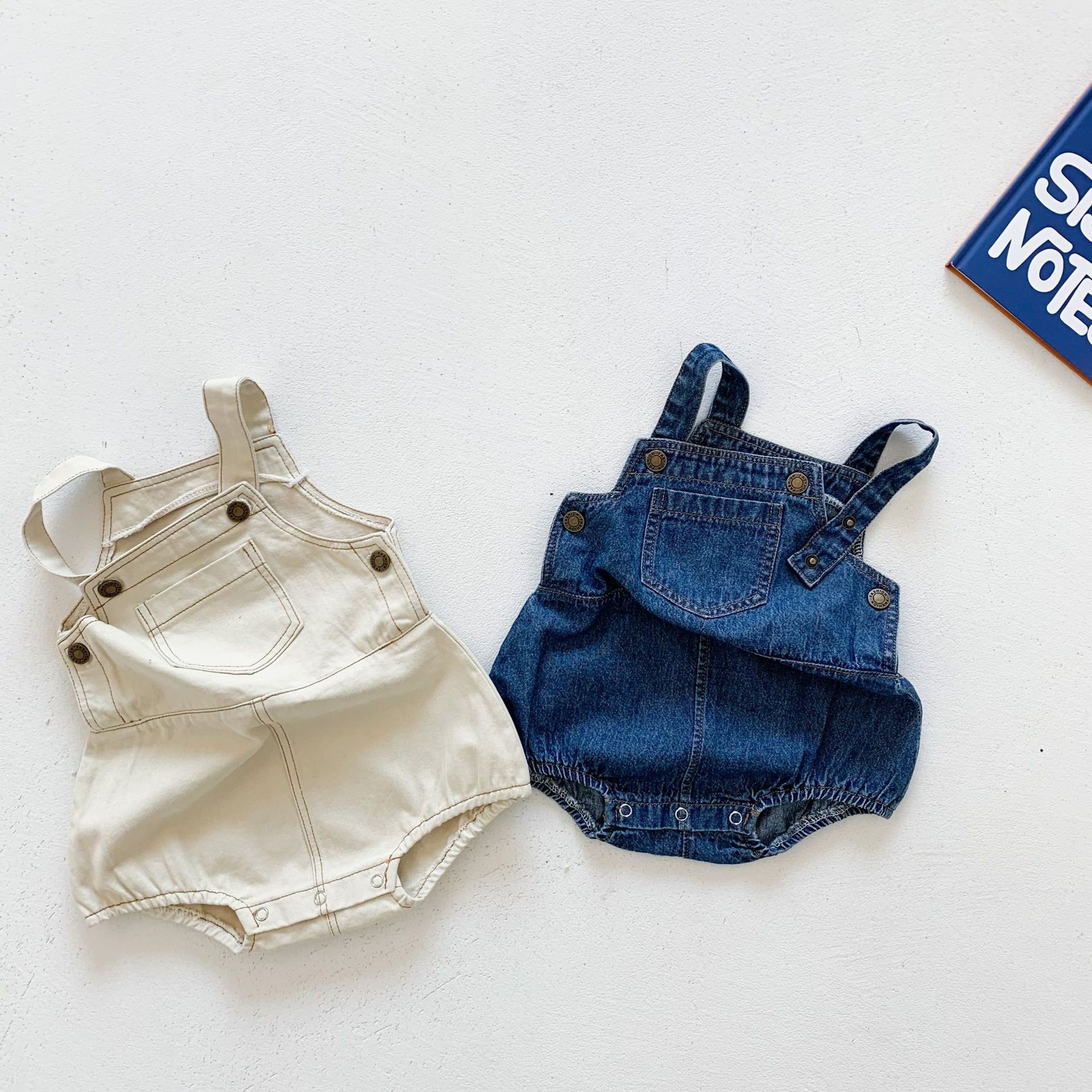 Wholesale 2022 Summer 0-3 Years Old Kids Striped T-shirt Denim Suspender Pants Baby Girls Set Short Sleeve Baby Romper