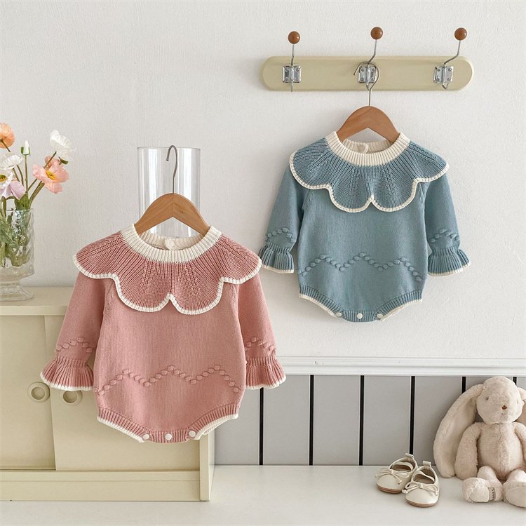 Manufacturer 100% Organic Cotton Summer Crochet Baby Romper Custom Unisex Rib Pattern Thick Baby Knitted Romper