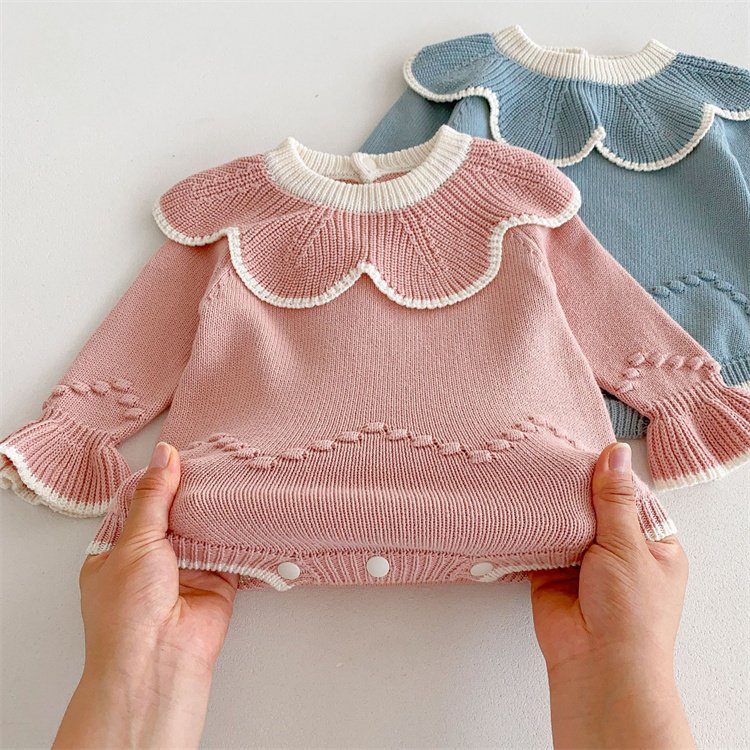 Manufacturer 100% Organic Cotton Summer Crochet Baby Romper Custom Unisex Rib Pattern Thick Baby Knitted Romper