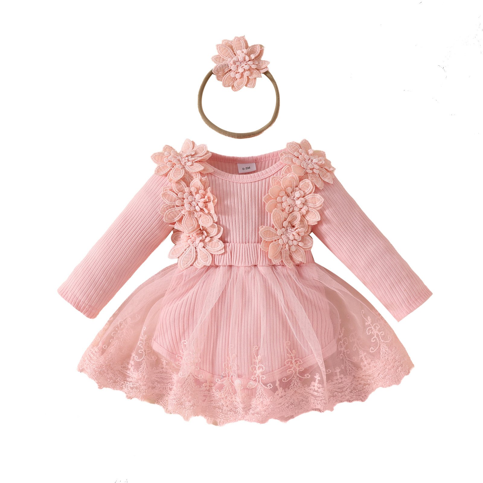 2024 Autumn Spring Infant Clothing Wholesale Hot Selling Sweet Flowers Long-sleeved Mesh Newborn Baby Romper