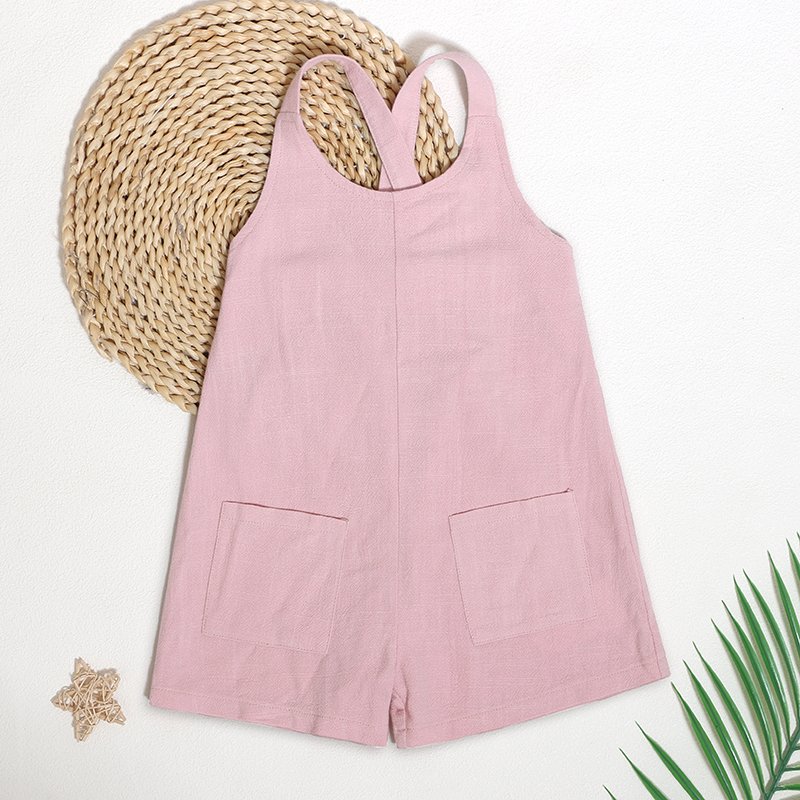 Top Grade Custom Infant Bodysuits Sleeveless Casual Overalls Pockets Boy Girl Baby Rompers Wholesale
