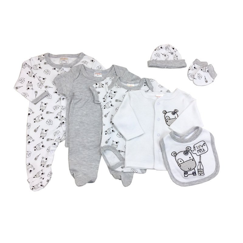High Quality Toddler Newborn Multi Designs Combed Cotton 8pcs Set New Born Baby Body Suit Baby Romper Set