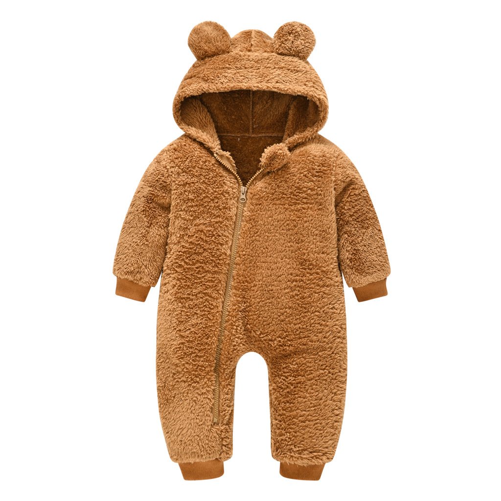 Wholesale Bear Jumpsuits Infant Girls Boys Cosplay Costumes Winter Animal Newborn Baby Rompers With Front Zipper