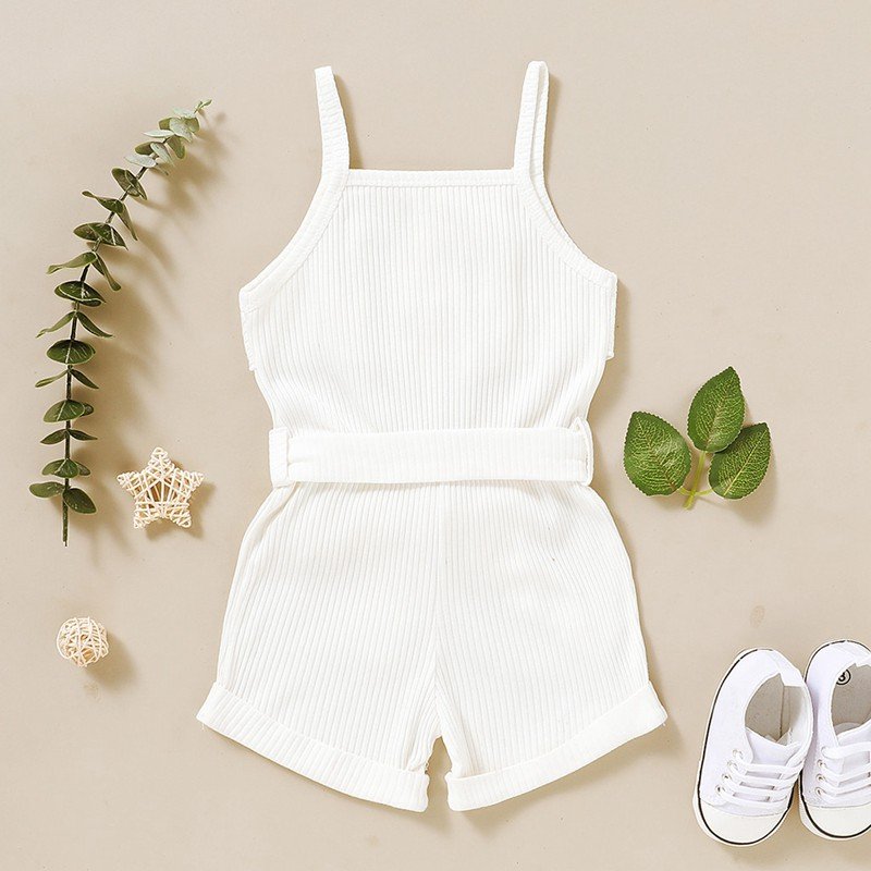 New Summer Toddler Kids Sleeveless Solid Color 100% cotton Ruffles Suspender Ribbed Cotton Baby Girl Clothes Jumpsuit