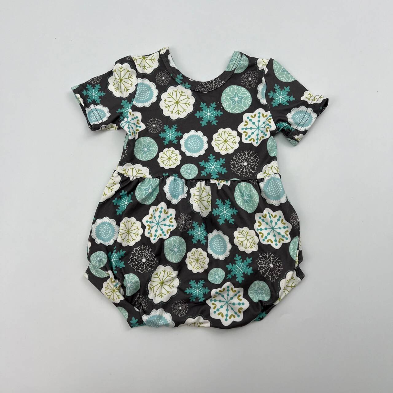 Qingli Oem High Quality Rts Milk Silk Snowflake Print Short Sleeve Baby Girls Bubble Romper