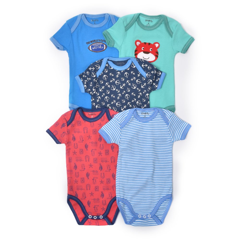High quality cotton short sleeves random design toddler 5 pcs summer baby rompers