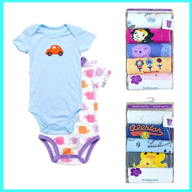 High Quality Summer 5 Pcs/set New Born Boy Girl Short Sleeve Romper Pajamas Cartoon Cute Infant Toddler Baby Romper