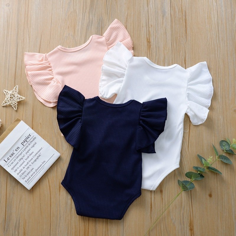 5 Solid Colors Newborn Baby Girls Clothes Soft Cotton Unisex Cheap Ruffles Sleeve Summer Baby Romper