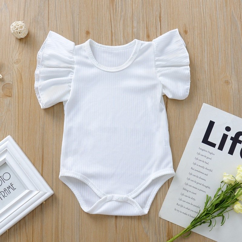 5 Solid Colors Newborn Baby Girls Clothes Soft Cotton Unisex Cheap Ruffles Sleeve Summer Baby Romper