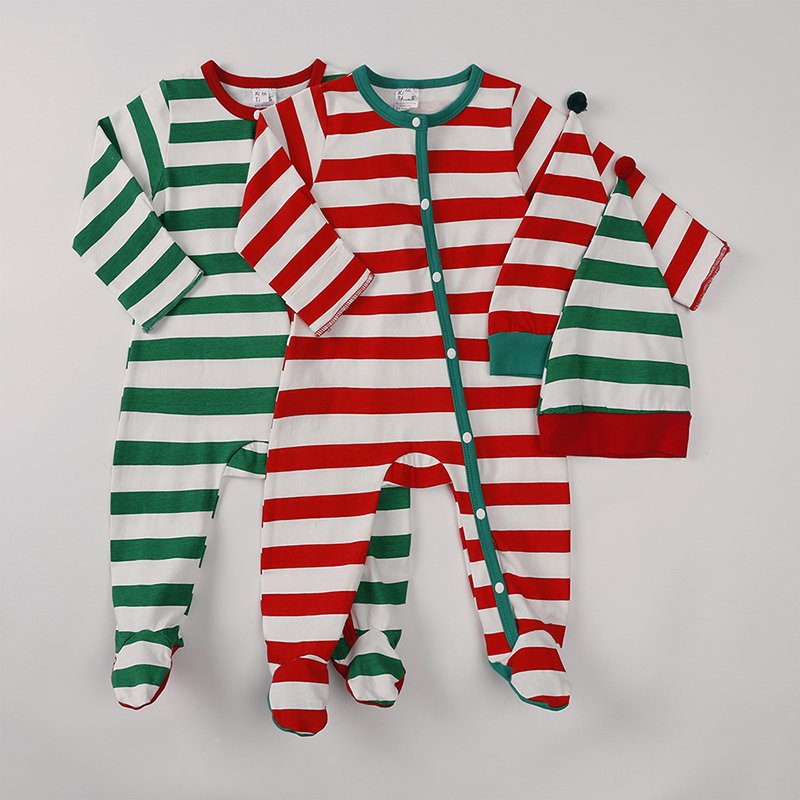 2024 Christmas baby boy girl clothes knit romper stripe cotton jumpsuit baby clothing bodysuit wholesale baby rompers with hat
