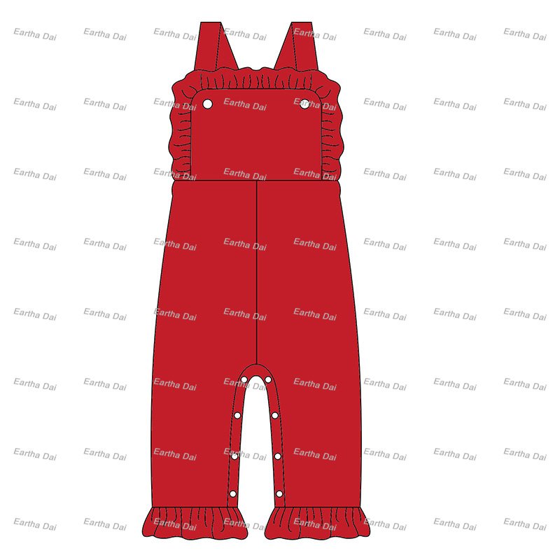 Christmas Corduroy cotton ruffle custom long one pieces jumpsuits girls monogram red romper sets