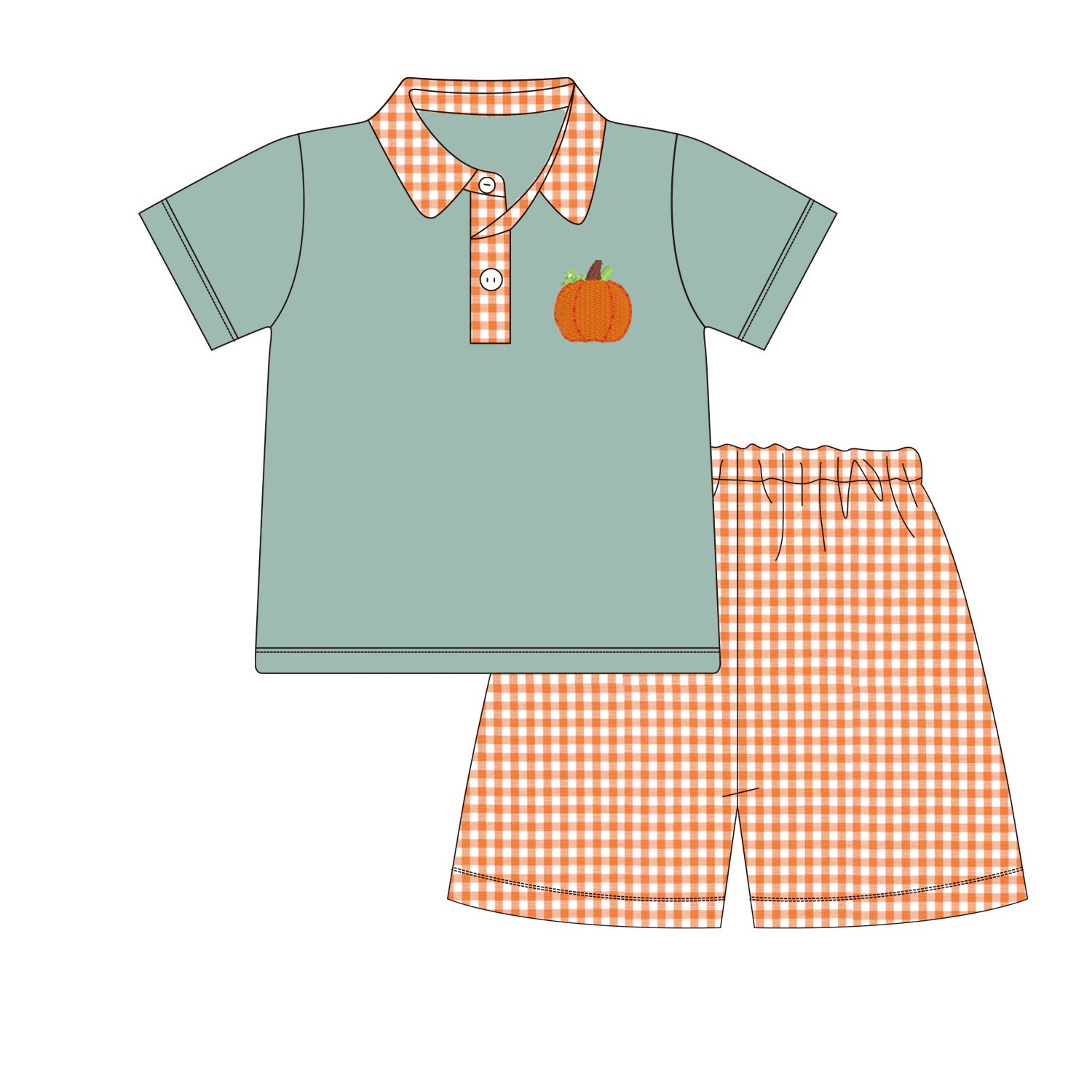 Custom Kids Clothing Sets Fall Ruffle pumpkin embroidery Infant Baby Romper With Bows
