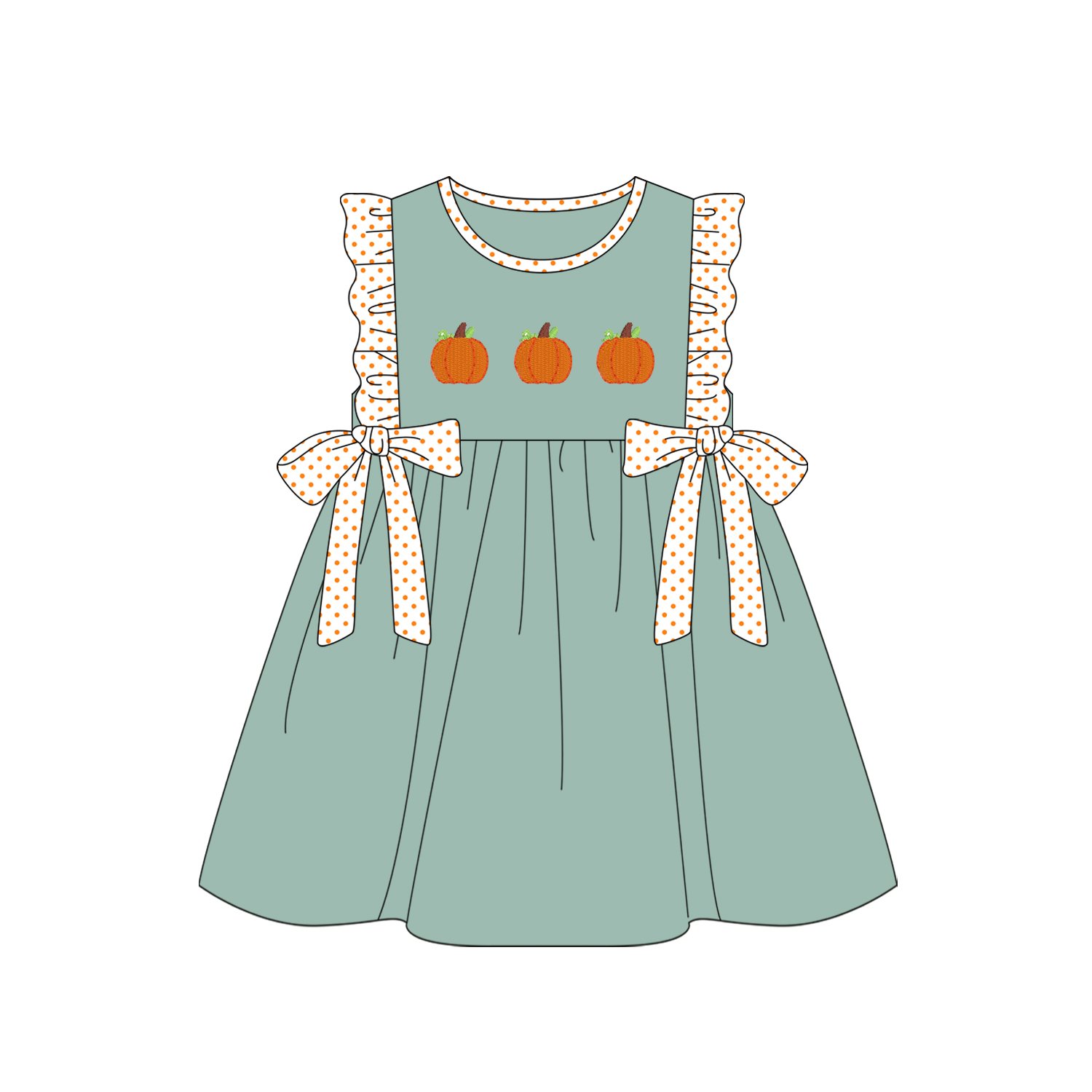 Custom Kids Clothing Sets Fall Ruffle pumpkin embroidery Infant Baby Romper With Bows