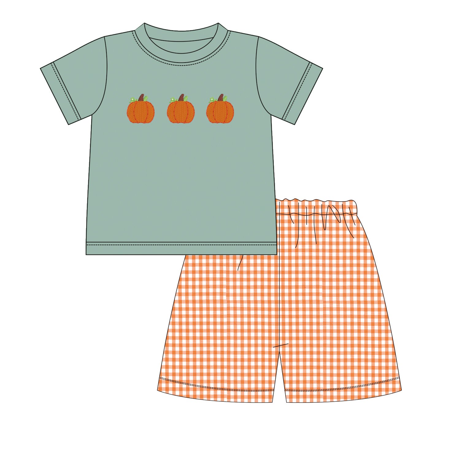 Custom Kids Clothing Sets Fall Ruffle pumpkin embroidery Infant Baby Romper With Bows