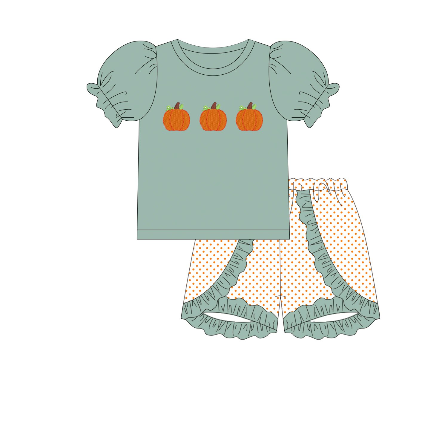 Custom Kids Clothing Sets Fall Ruffle pumpkin embroidery Infant Baby Romper With Bows