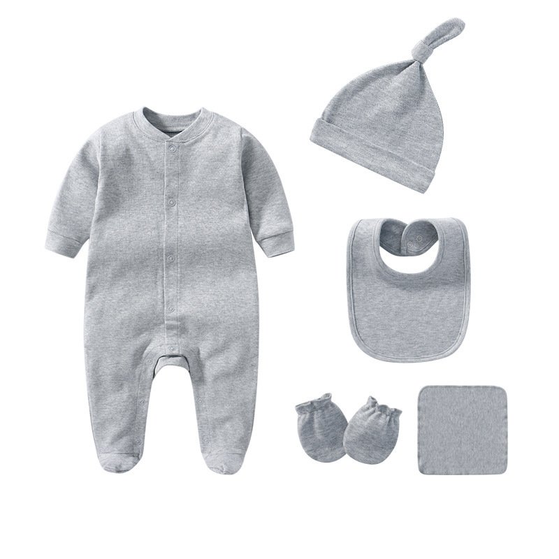 Rompers for newborn Long Sleeve Organic Cotton Minimalist solid color 0-24 Months babies 5 pieces set bodysuit baby