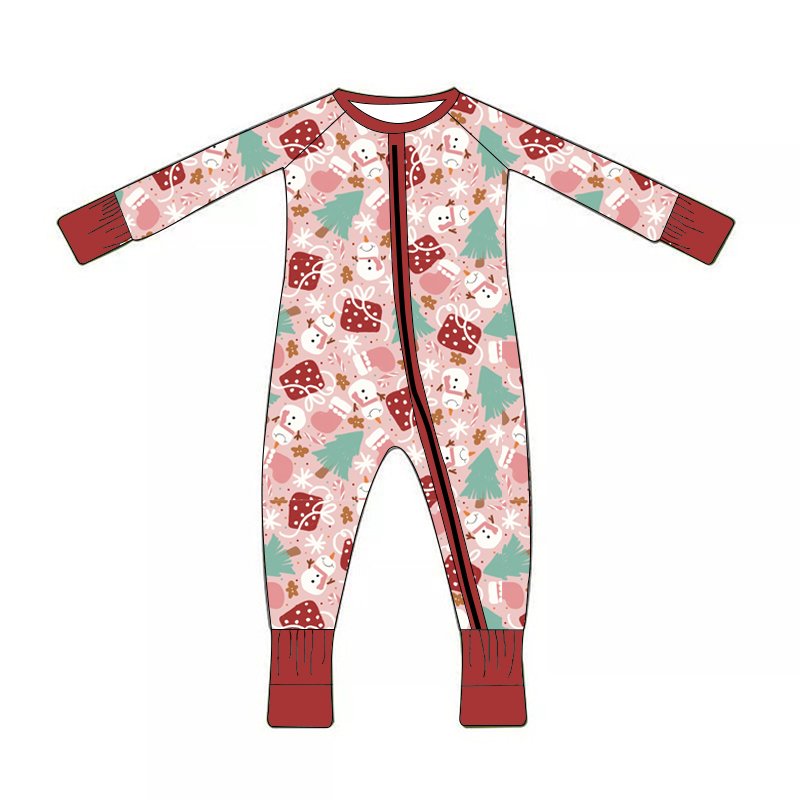 Christmas Bamboo Dress Custom Solid Bamboo Two Way Zipper Baby long sleeve Romper Footie Baby clothes new born baby Pajamas