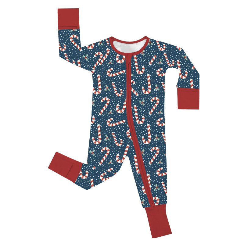Christmas Bamboo Dress Custom Solid Bamboo Two Way Zipper Baby long sleeve Romper Footie Baby clothes new born baby Pajamas
