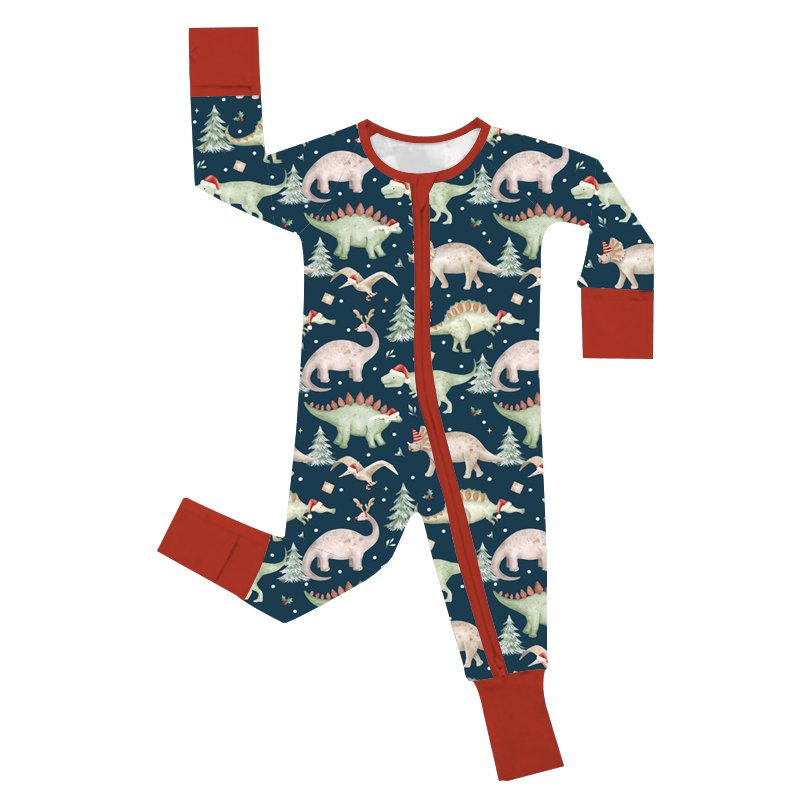Christmas Bamboo Dress Custom Solid Bamboo Two Way Zipper Baby long sleeve Romper Footie Baby clothes new born baby Pajamas