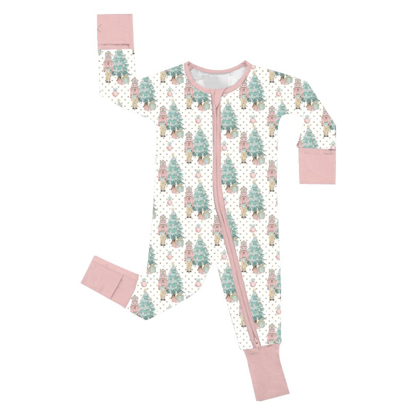 Christmas Bamboo Dress Custom Solid Bamboo Two Way Zipper Baby long sleeve Romper Footie Baby clothes new born baby Pajamas
