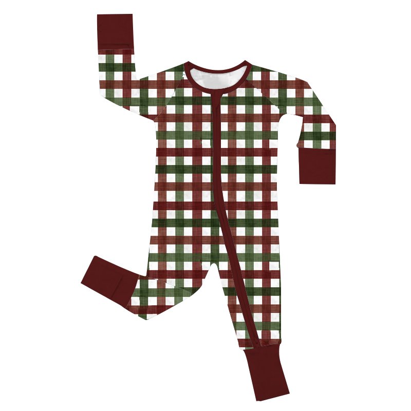 Christmas Bamboo Dress Custom Solid Bamboo Two Way Zipper Baby long sleeve Romper Footie Baby clothes new born baby Pajamas
