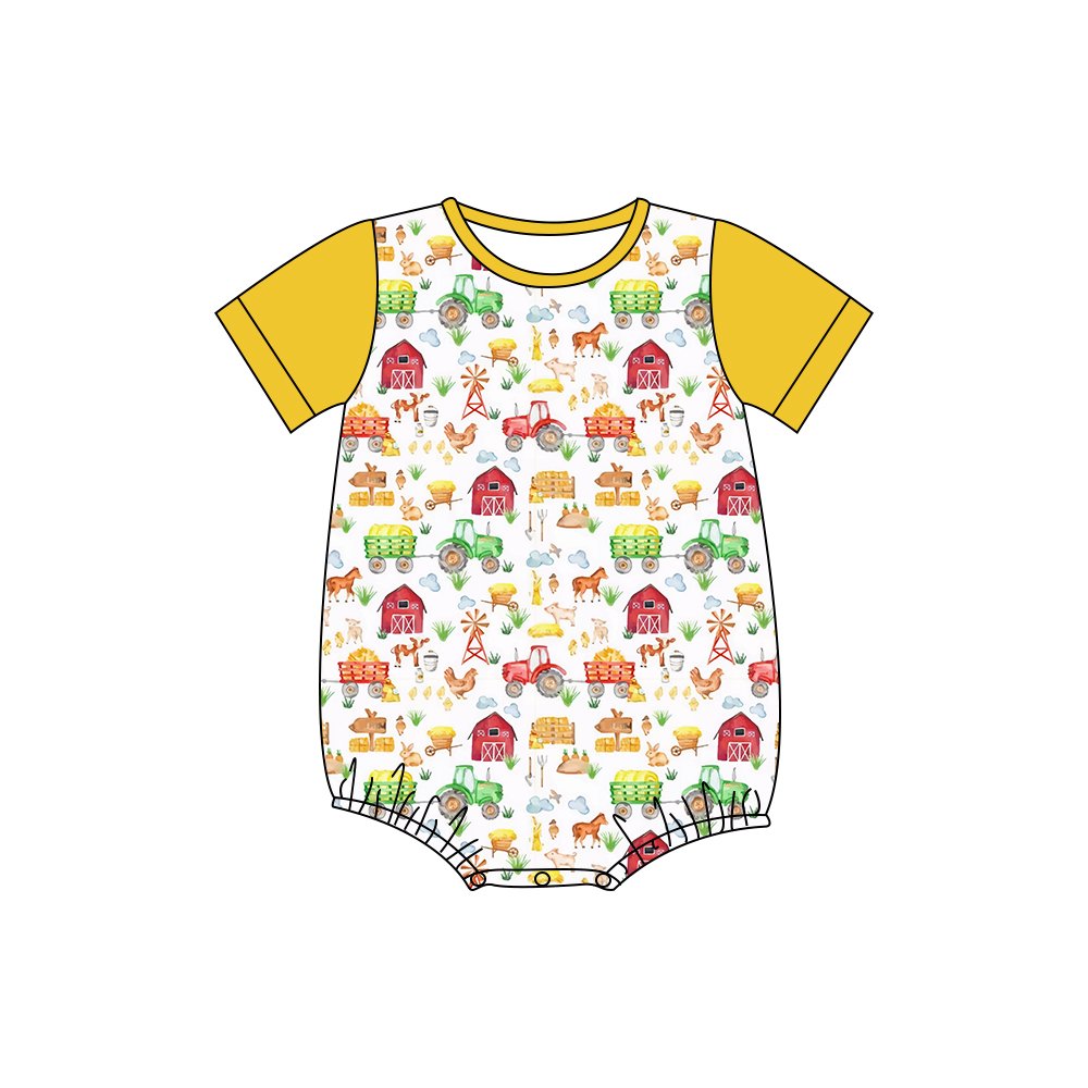 Organic bamboo Cotton Baby Clothes Girls Rompers Cute Printing suit onesie Wholesale Jumpsuit button bubble Customize