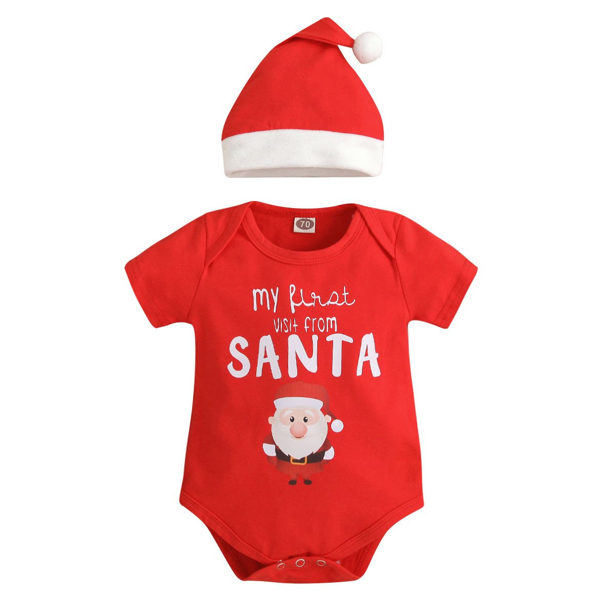 100% cotton Children Christmas Pajamas summer short sleeve infants baby romper with hats