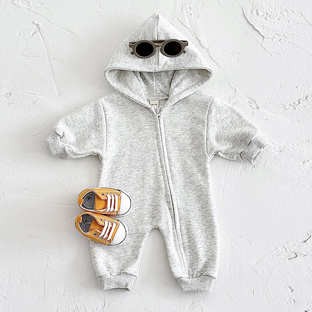 Spring Autumn Warm Intensification Newborns Long Sleeve Hoodie Jumpsuit Baby Zipper Romper Infant Cotton Sleep Clothes